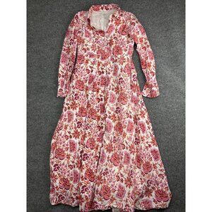 Livro Dress Womens XS Pink Orange Floral Maxi Shirt Button Front Cotton Boho